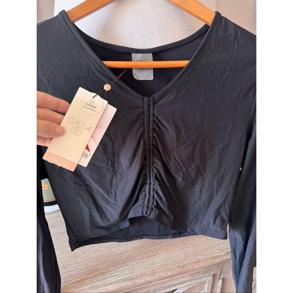 NWT Calia Ruched Rash Guard In Black Size Large - Picture 2 of 8